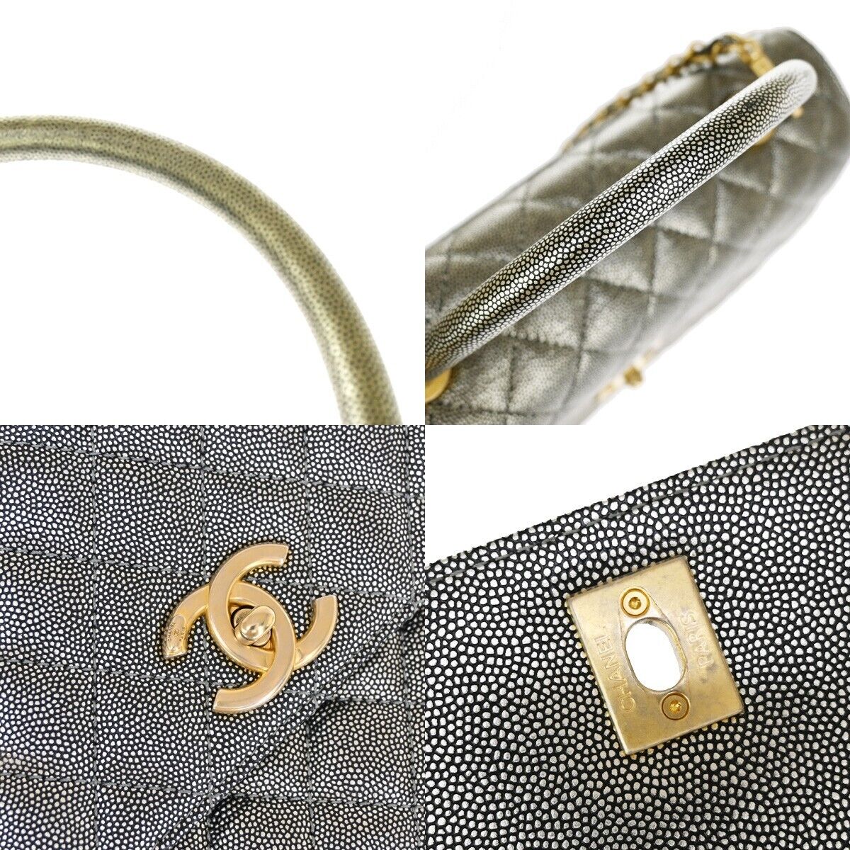 CHANEL CC Matelasse Chain 2Way Coco Handle Bag Caviar Leather Silver 162RJ302