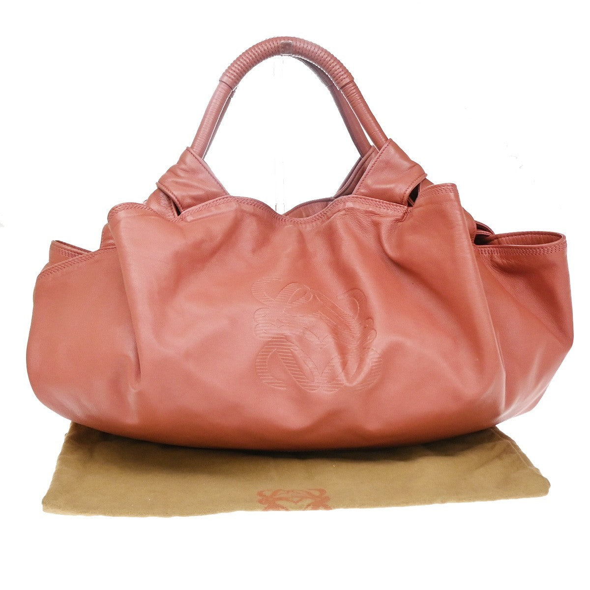 LOEWE Logo Nappa Aire Tote Hand Bag Leather Metallic Pink SHW Spain 84YJ099