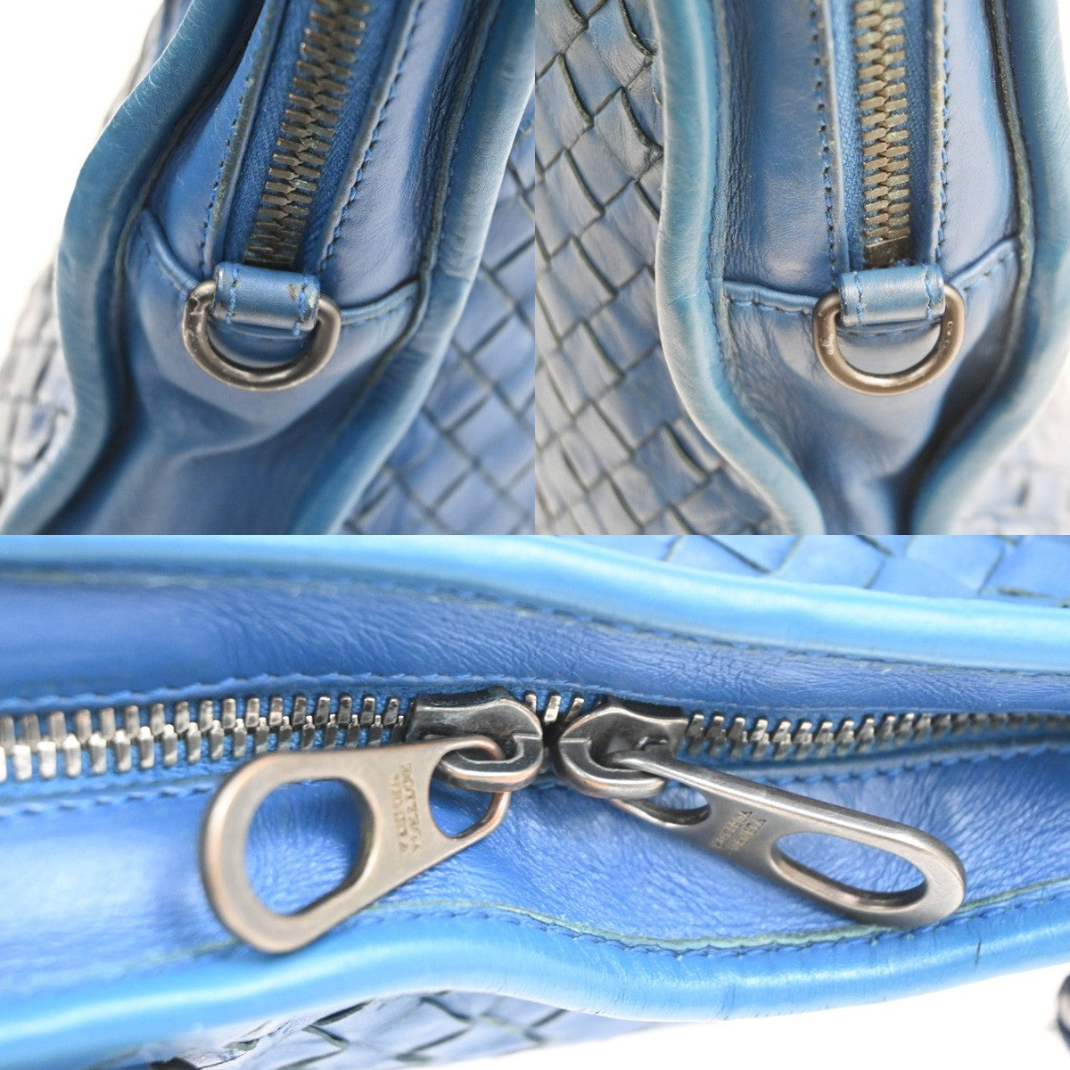BOTTEGA VENETA Intrecciato Briefcase Logo Top Handle Bag Leather Blue 31CA722