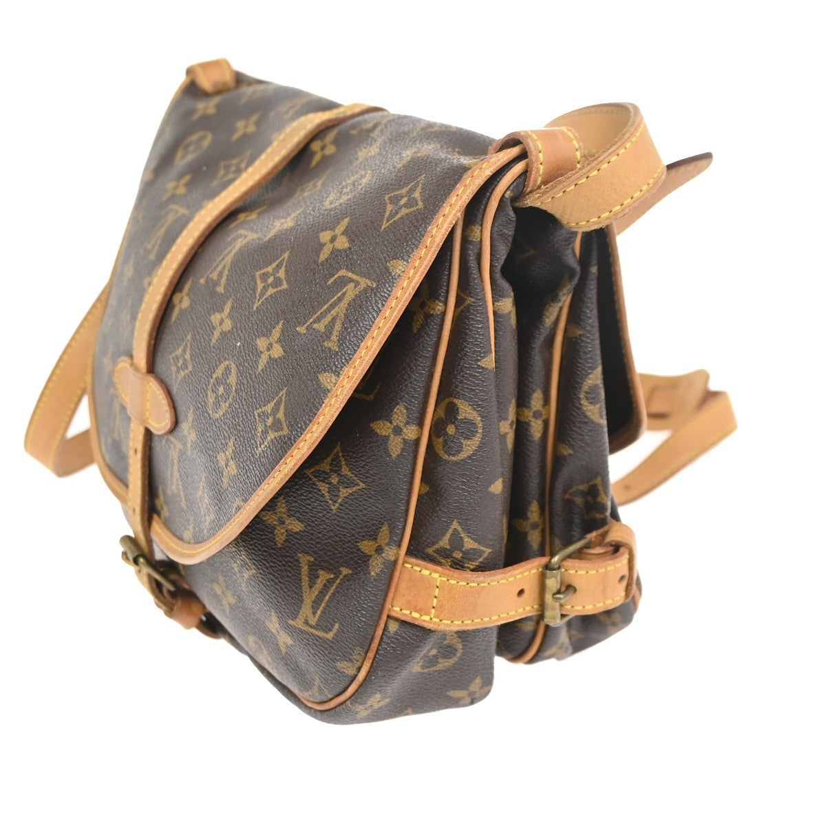 LOUIS VUITTON Logo Saumur 30 Shoulder Bag Monogram Leather Brown M42256 10CA776