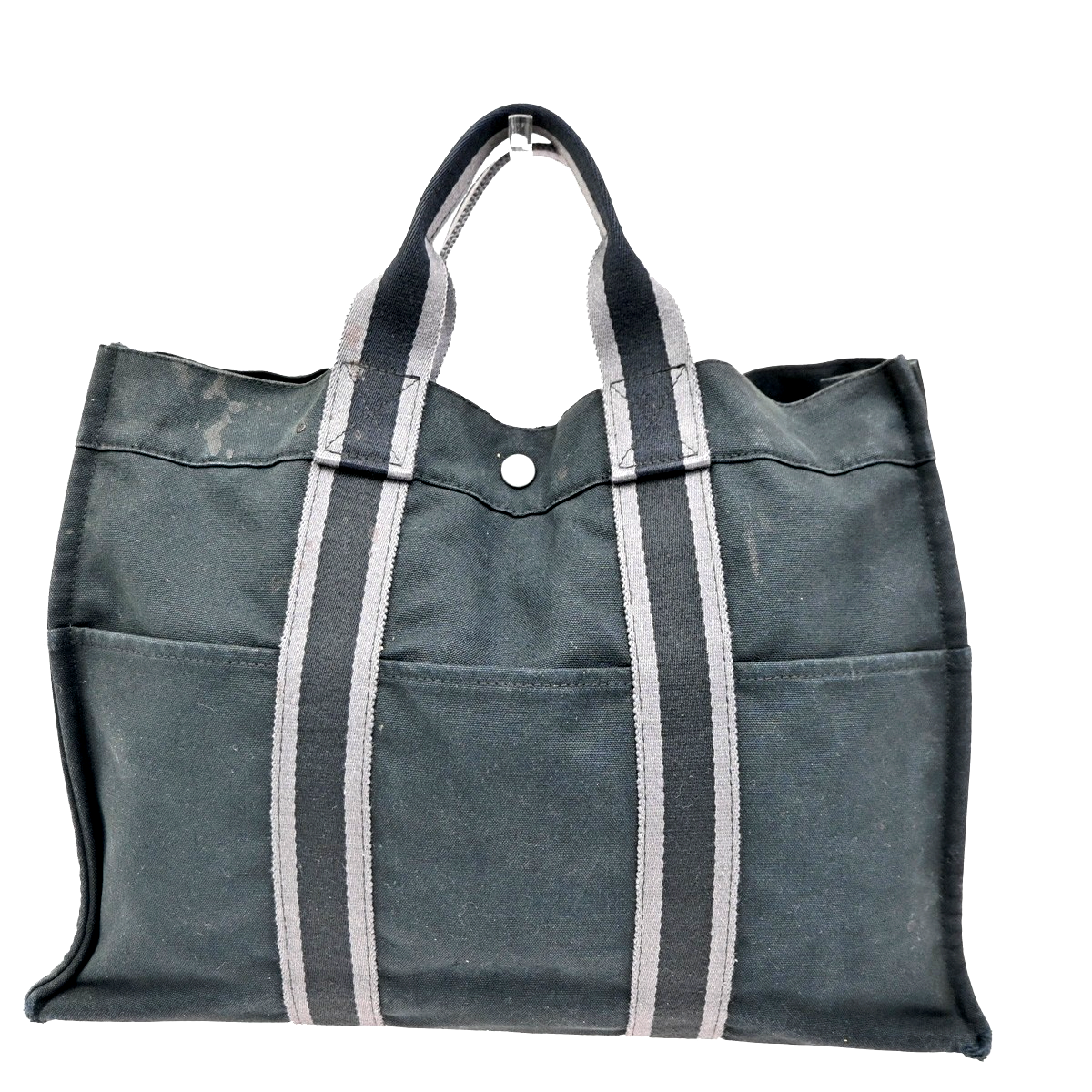 HERMES Logo Fourre Tout MM Hand Tote Bag 100% Cotton Black SHW France 07KC313