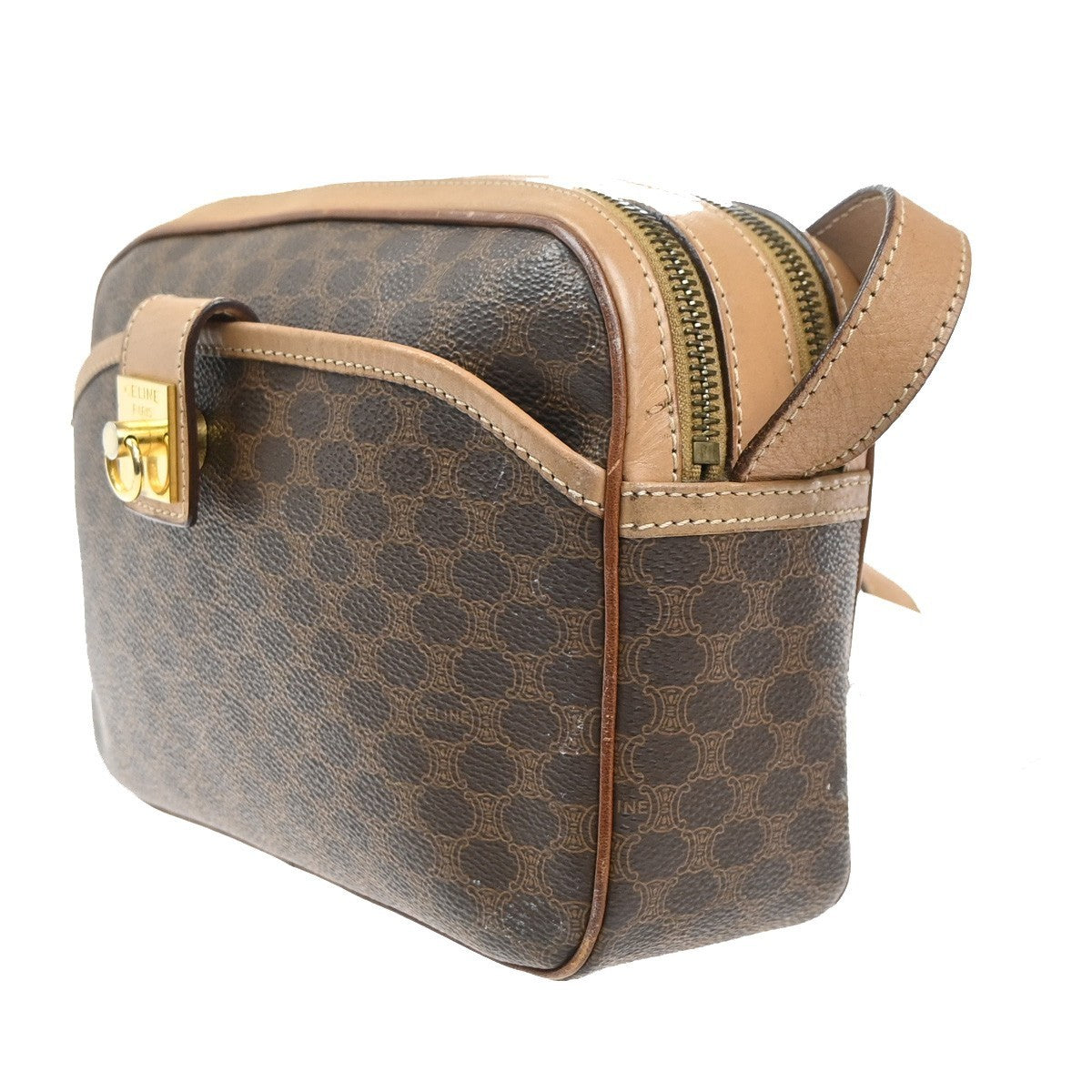 CELINE Logo Macadam Pattern Shoulder Bag PVC Leather Brown Italy GHW 31MA302