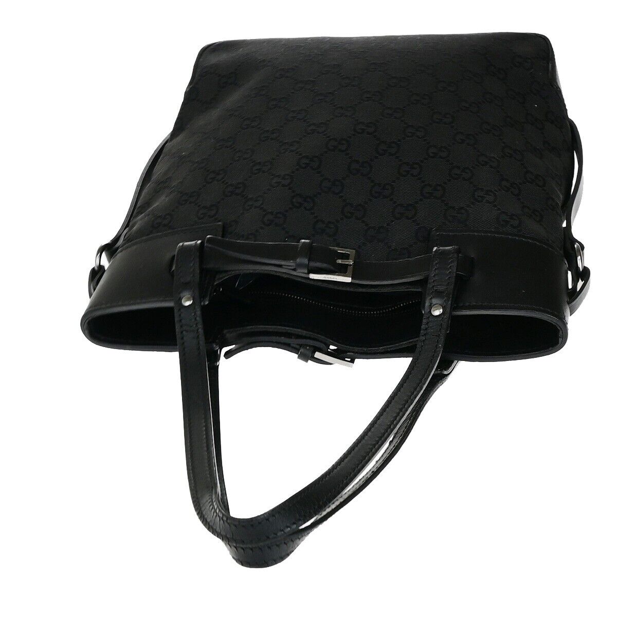 GUCCI Logo GG Pattern Shoulder Bag Canvas Leather Black Silver Italy 02EC919