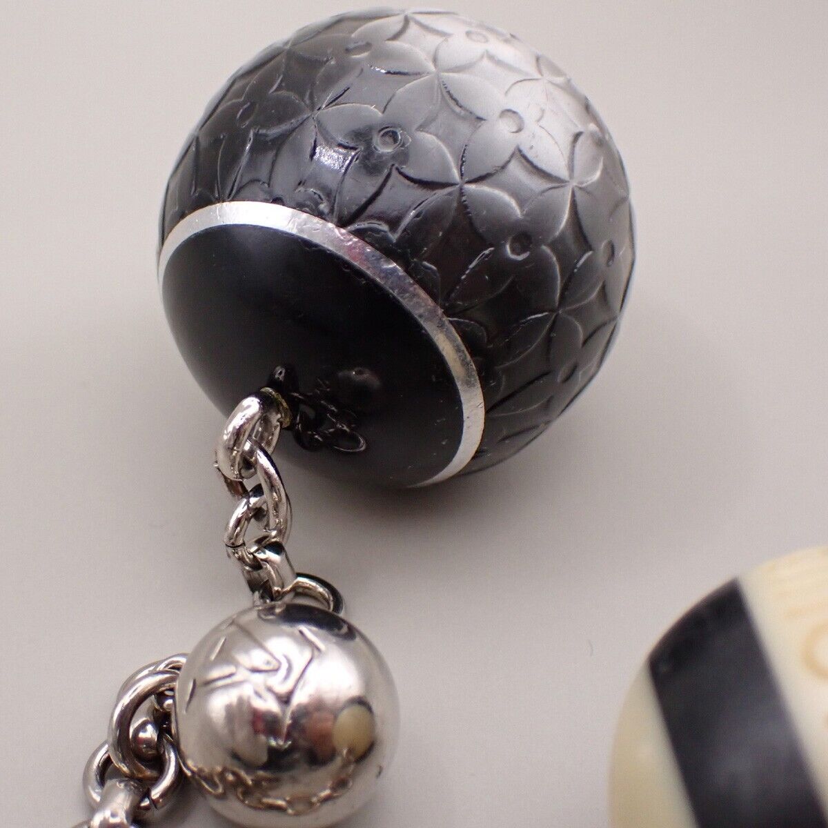 LOUIS VUITTON Logo Bijoux Sac Mini Lin Bag Charm Silver Black M65701 61YG571