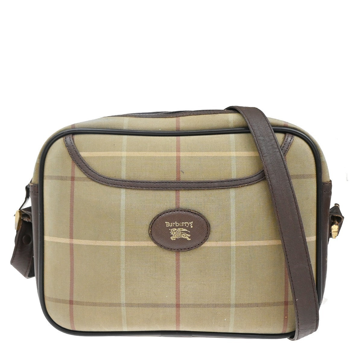 Burberrys Logo Shoulder Bag Check Canvas Leather Brown GHW 05KP098