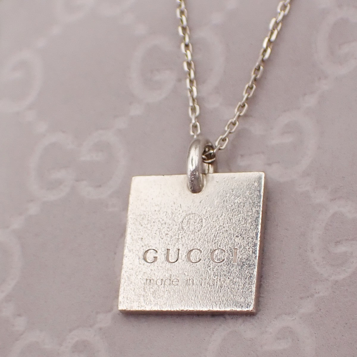 GUCCI Logo Square Plate Necklace Pendant Silver 925 Italy 01KD232