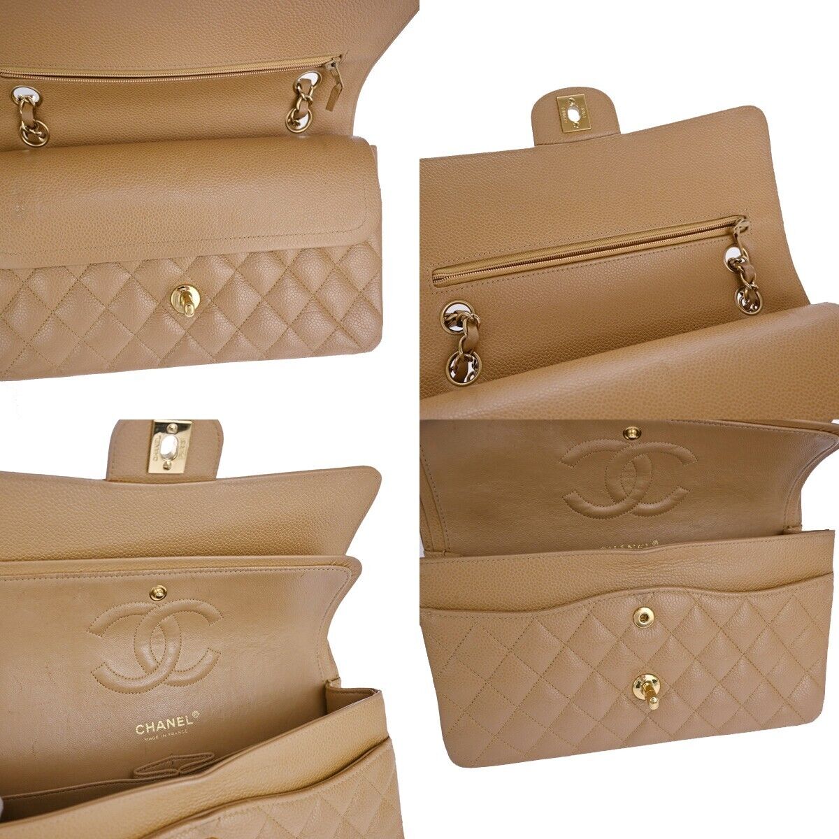 CHANEL CC Matelasse 25 Double Flap Chain Shoulder Bag Caviar Leather 239RJ661