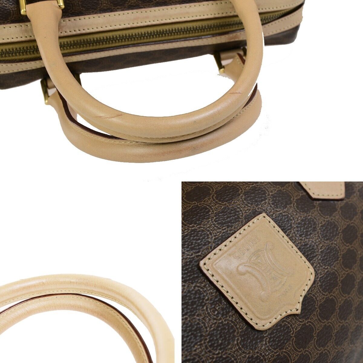 CELINE Logo Macadam Pattern Travel Hand Boston Bag PVC Leather Brown 37FB222