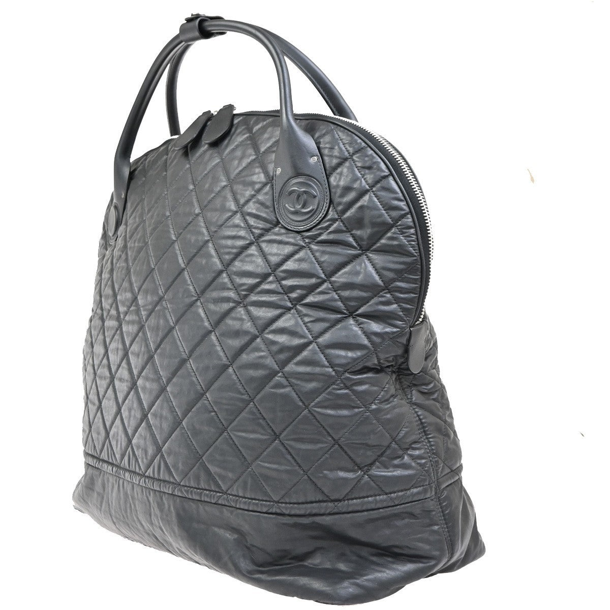 CHANEL CC Logo Coco Cocoon Travel Hand Bag Nylon Leather Black Italy 44RP154