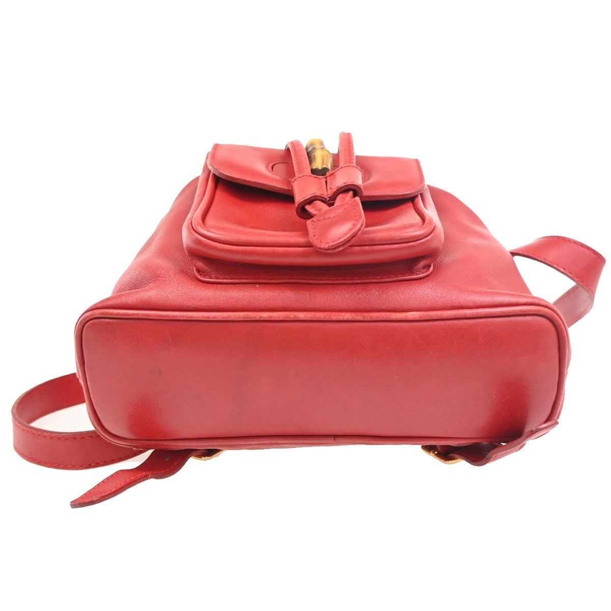 GUCCI Logo Bamboo Drawstring Mini Backpack Bag Leather Red GHW Italy 62ZA194