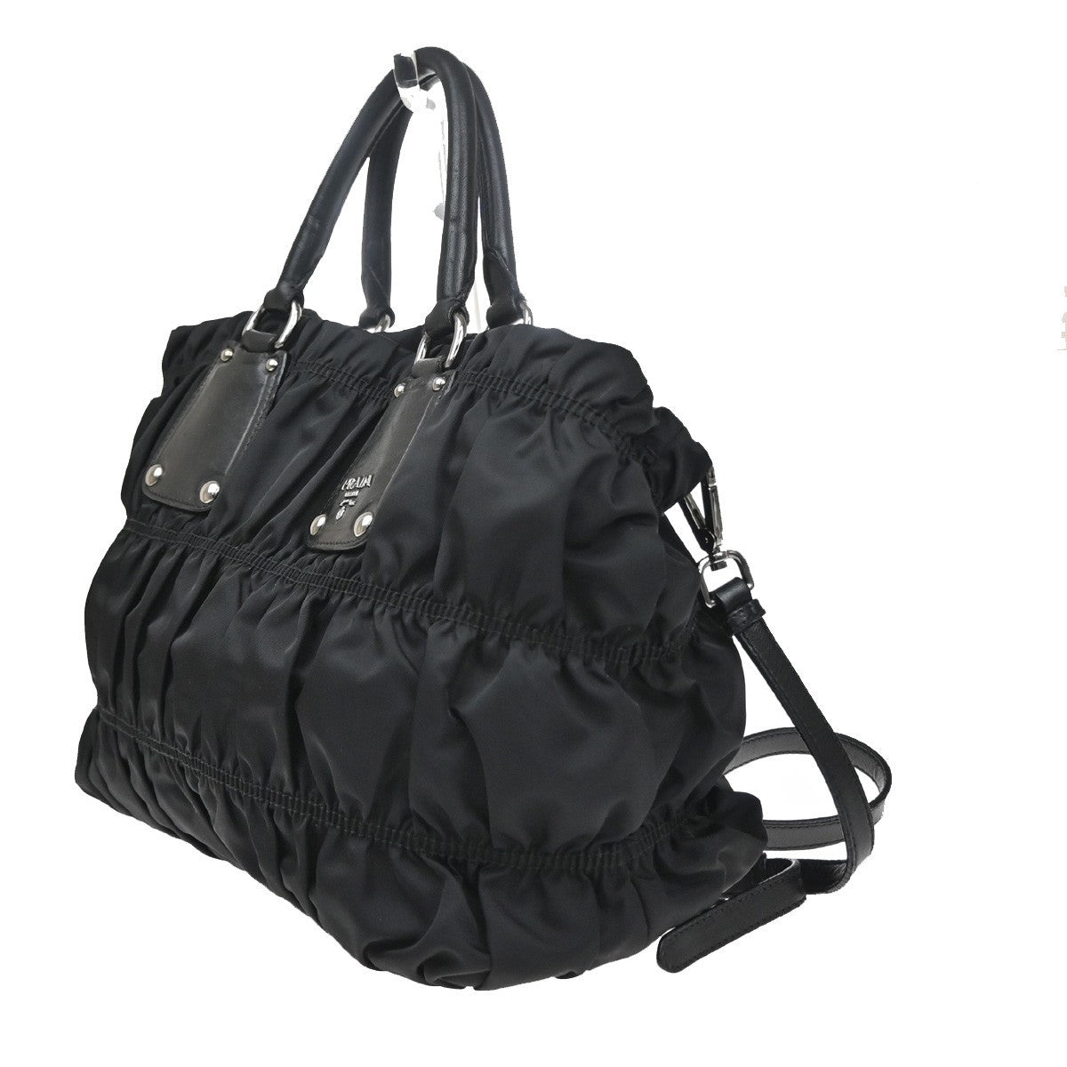 PRADA Tessuto  Gaufre 2Way Shoulder Hand Bag Nylon Leather Black SHW 86YJ140