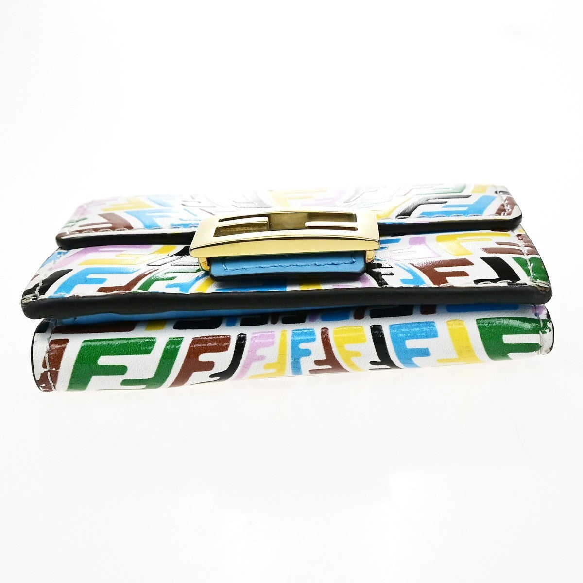 FENDI Logo FF Vertigo Baguette Trifold Compact Wallet Leather Multicolor 61YJ250