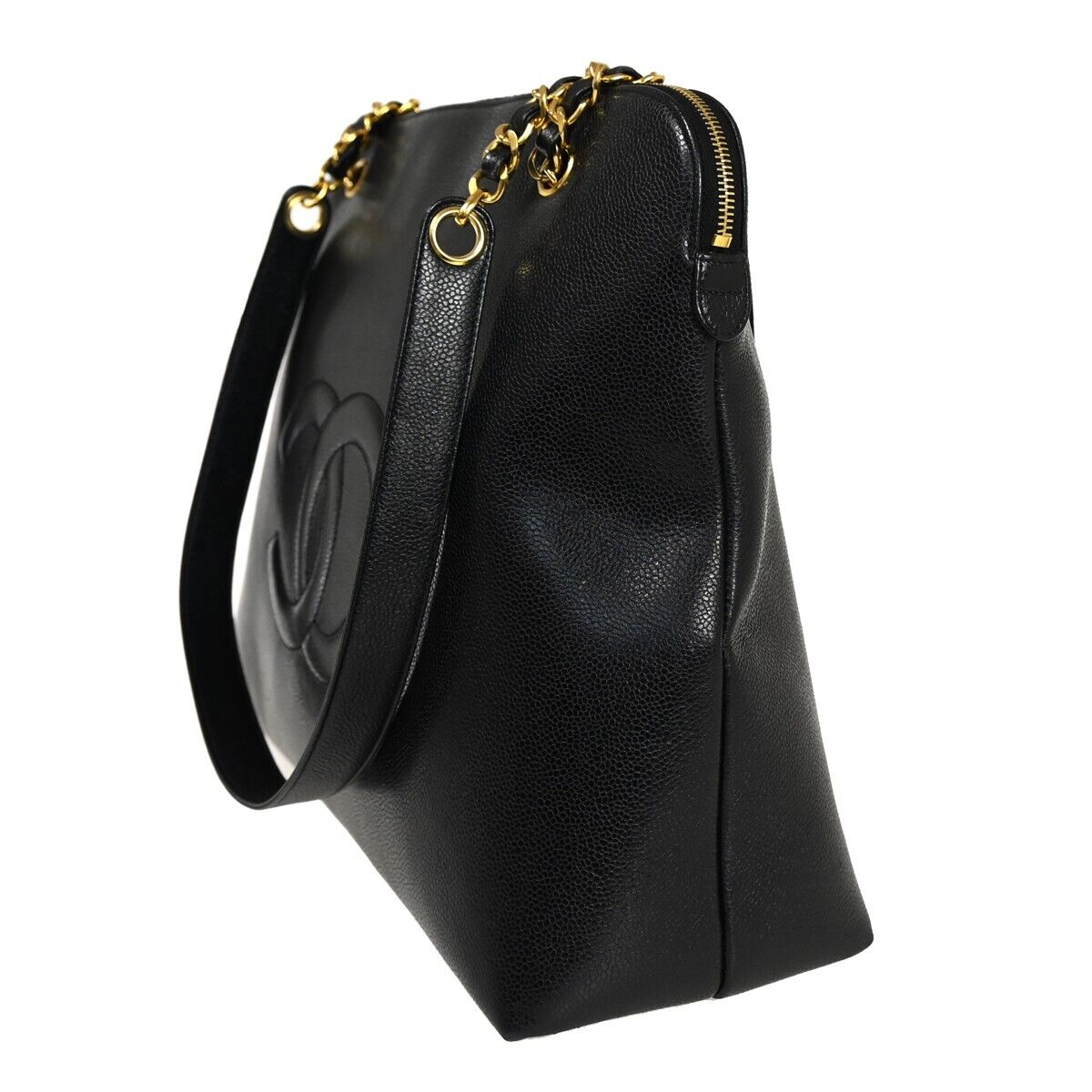 CHANEL CC Logo Chain Shoulder Bag Caviar Skin Leather Black GHW Vintage 342RH892