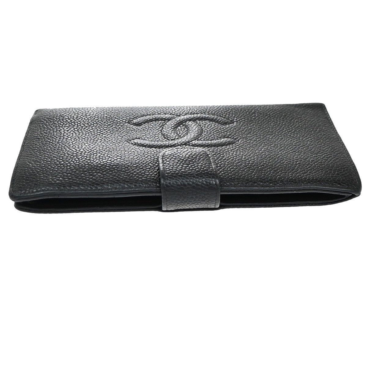 CHANEL CC Logo Long Bifold Wallet Grained Calfskin Leather Black France 79RF778