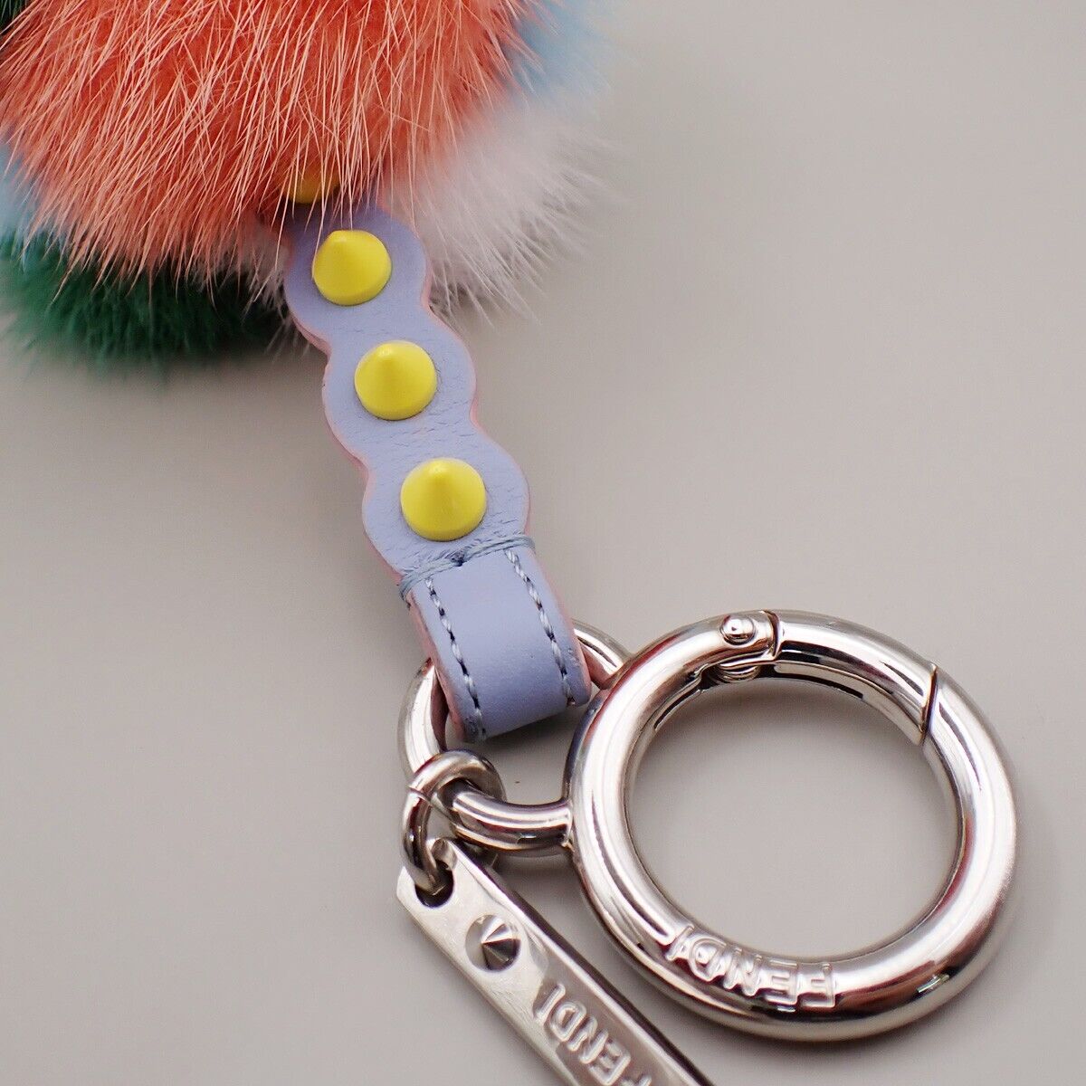 FENDI Logo Ice Cream Bag Charm Key Holder Studs Leather Fur Multi-Color 04YG572