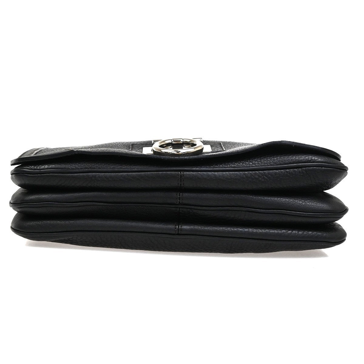 SALVATORE FERRAGAMO Gancini Shoulder Bag Leather Black SHW Italy 34RF978