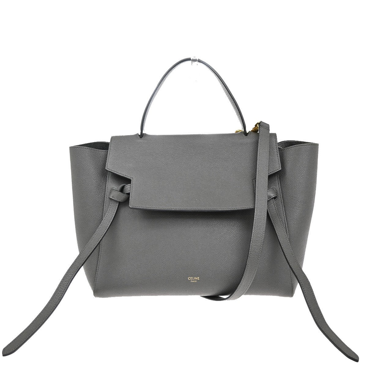 CELINE Logo Belt Bag Mini 2Way Shoulder Hand Bag Leather Gray GHW Italy 58RF719