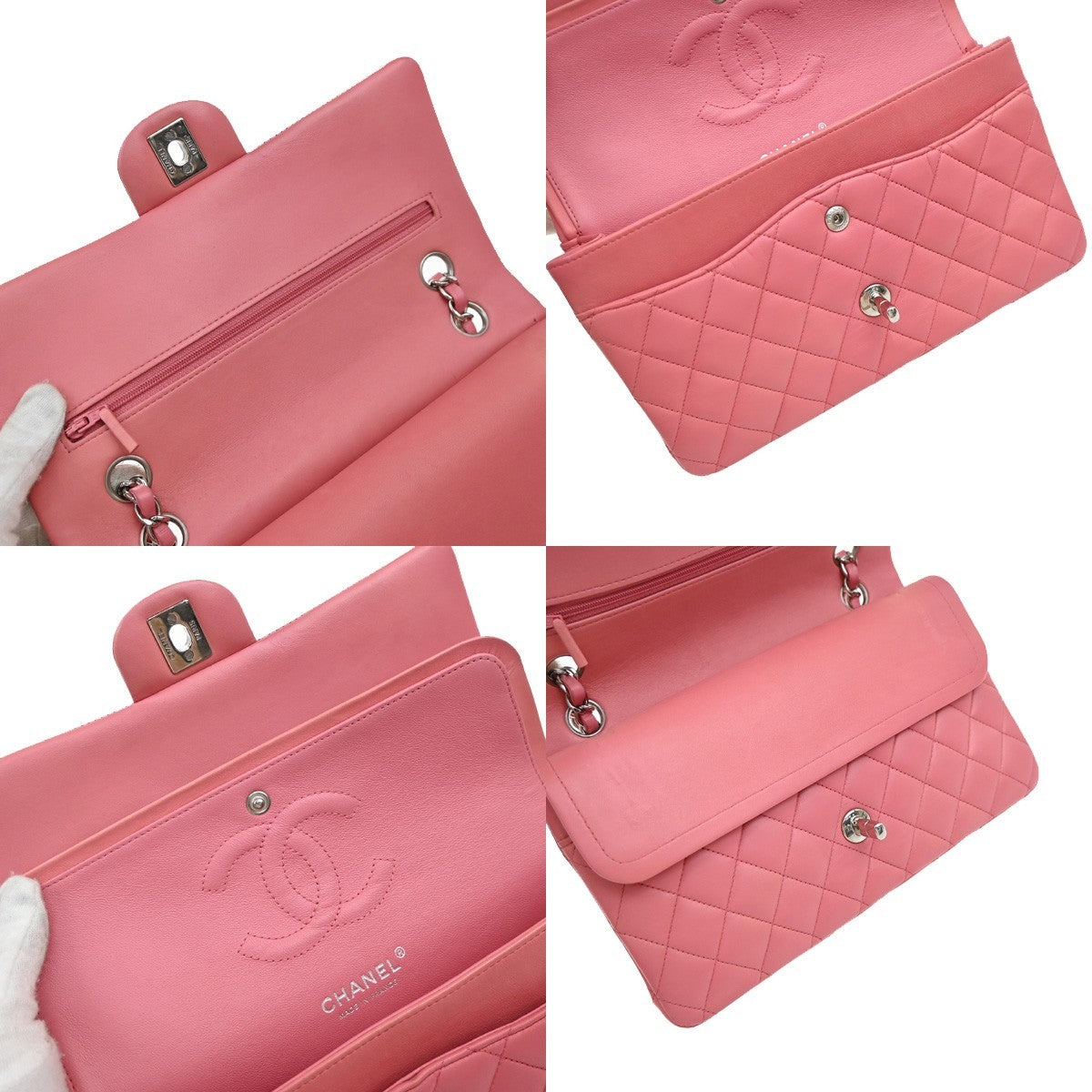 CHANEL CC Matelasse 25 Double Flap Chain Shoulder Bag Leather Pink SHW 791RF617