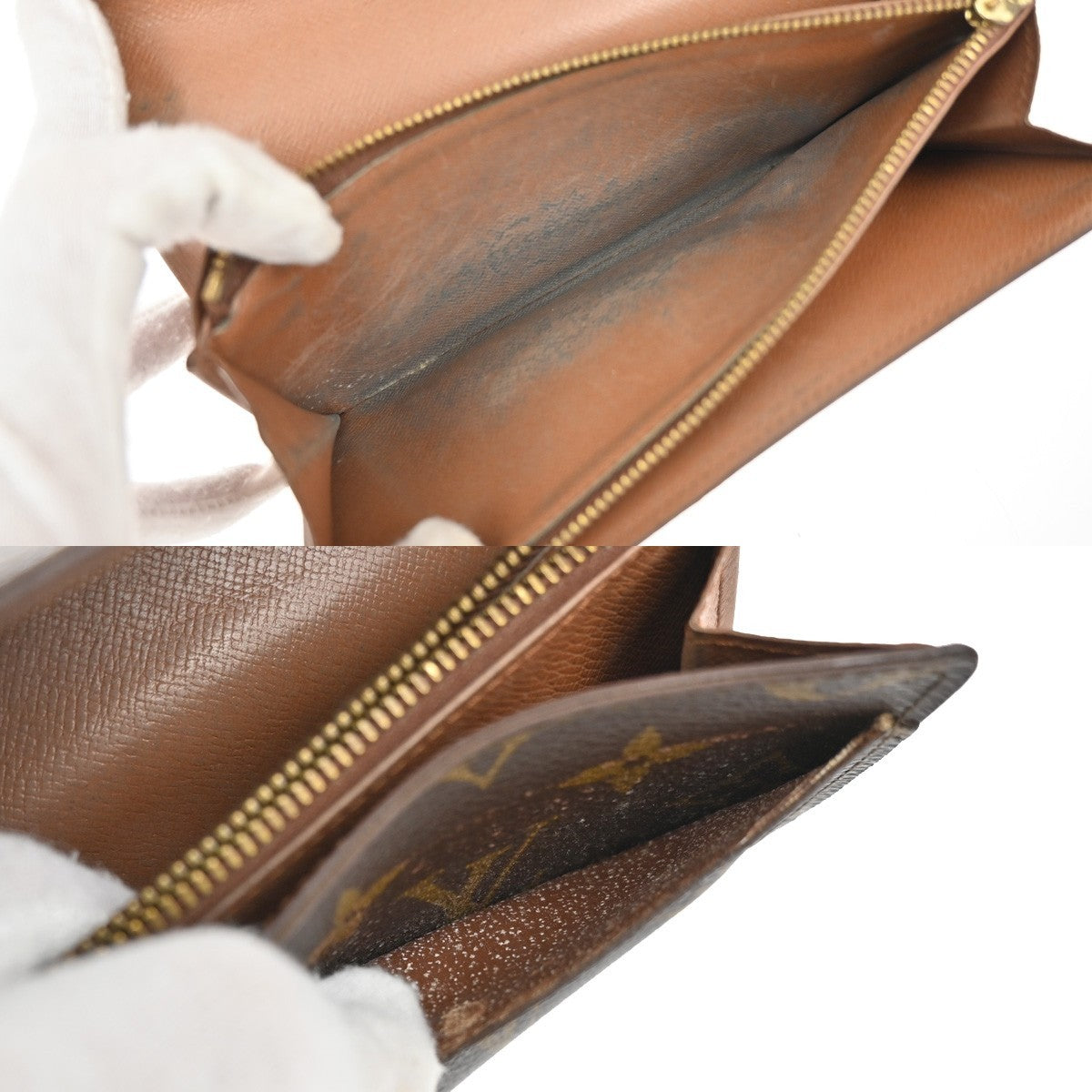 LOUIS VUITTON 3 Set Bifold Trifold Wallet Purse Monogram Leather Brown 04KB648