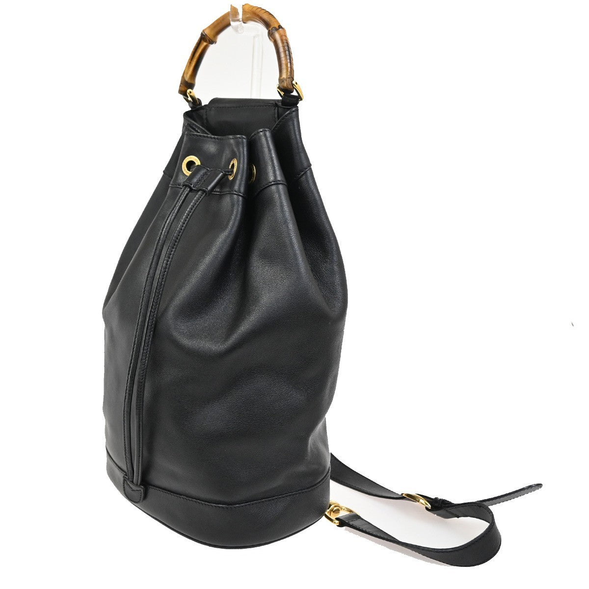 GUCCI Bamboo  Drawstring One Shoulder Back Pack Bag Leather BK GHW 88TA580