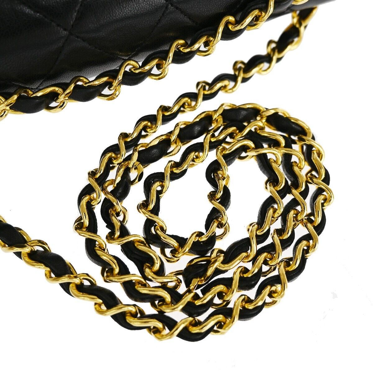 CHANEL CC Matelasse 25 Double Flap Chain Shoulder Bag Leather Black GHW 726RJ450