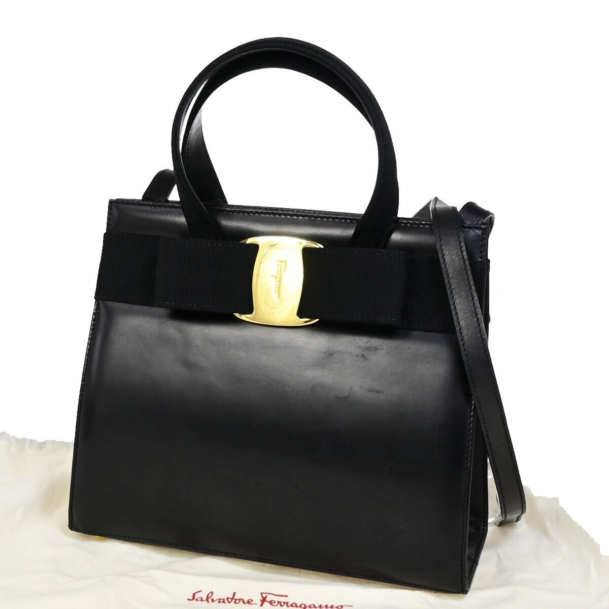 SALVATORE FERRAGAMO Logo Vara 2Way Shoulder Hand Bag Canvas Leather BK 86FA675