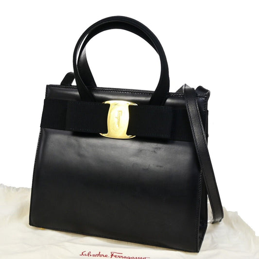 SALVATORE FERRAGAMO Logo Vara 2Way Shoulder Hand Bag Canvas Leather BK 86FA675