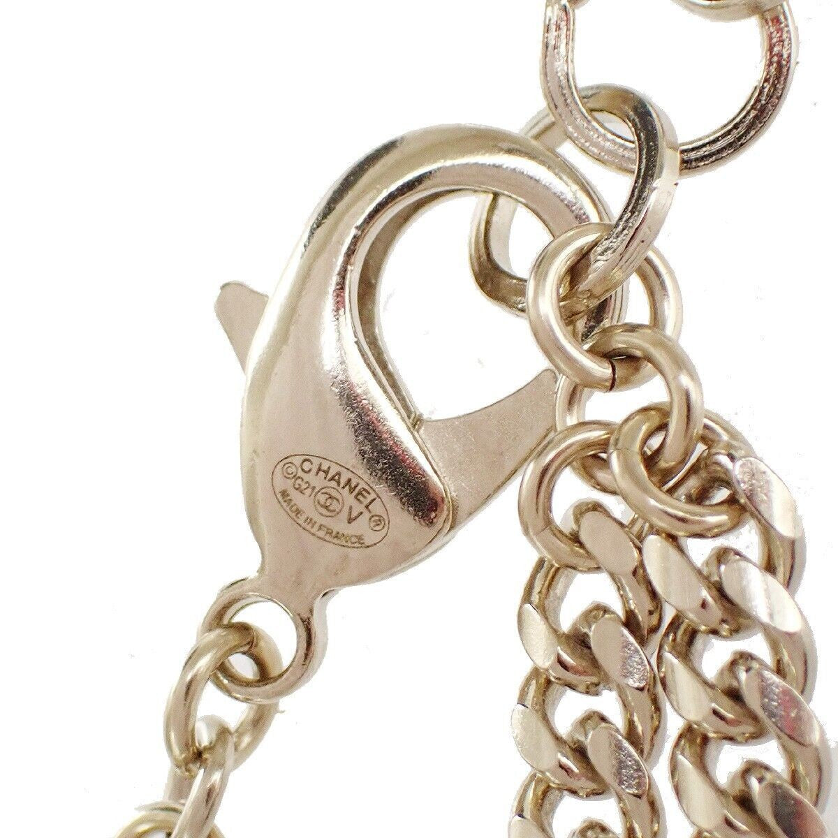 CHANEL CC Imitation Pearl Chain Long Necklace Color Stone G21V Gold 685LC023