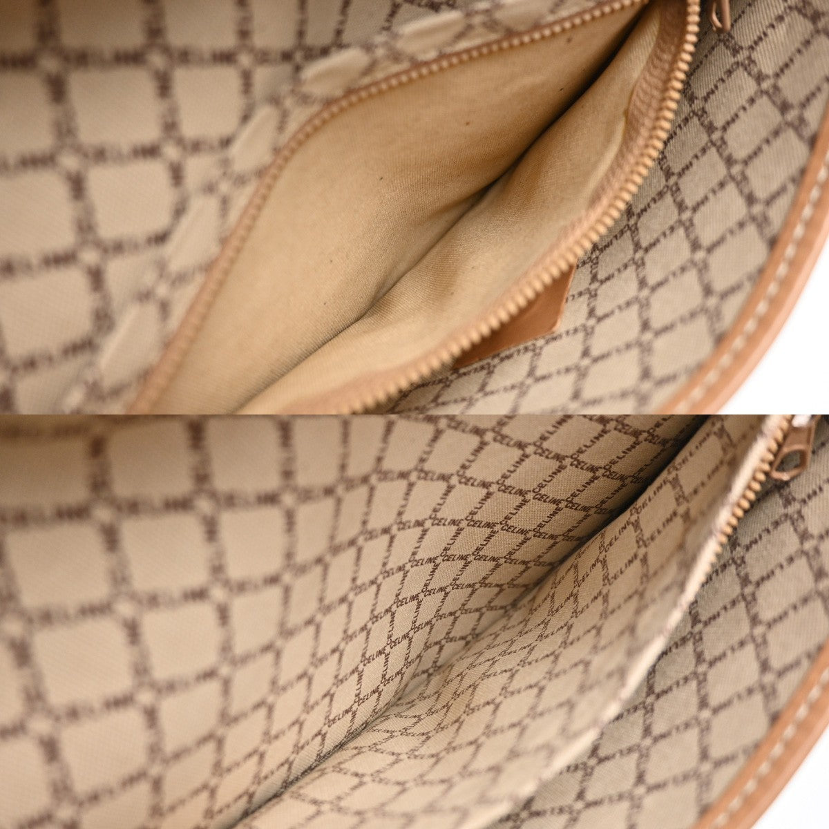 CELINE 2 Set Macadam Pattern Clutch Bag Compact Wallet PVC Leather Brown 02EG244