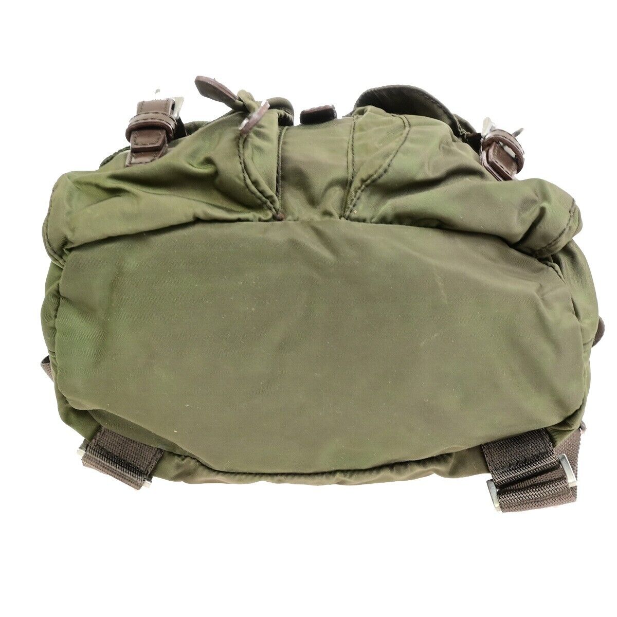 PRADA MILANO Logo Small Backpack Bag Nylon Leather Green Brown Italy 62FB353