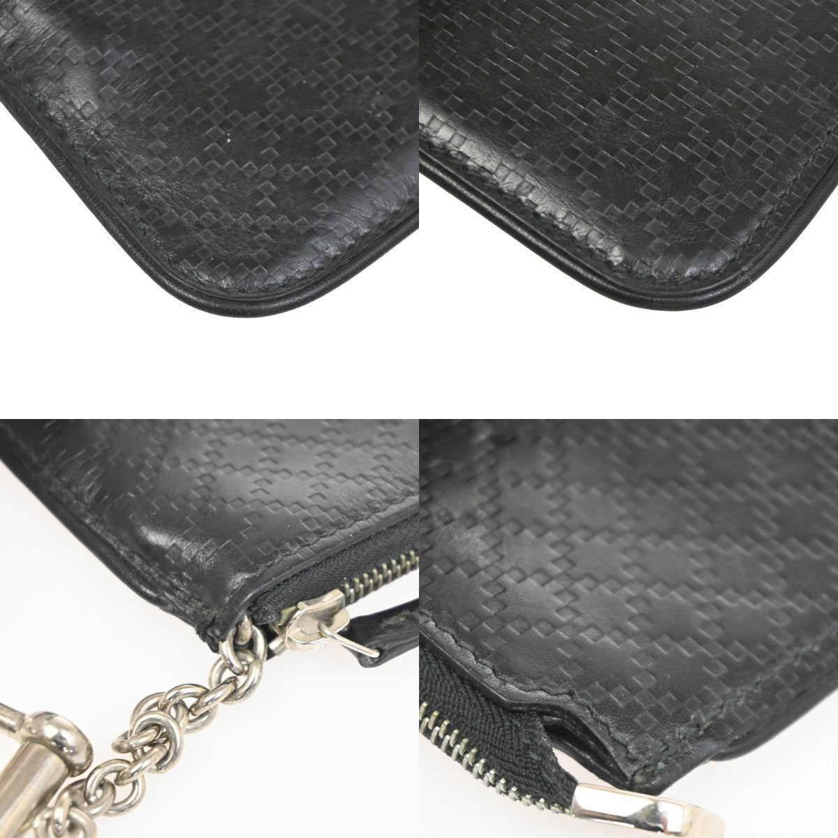GUCCI Logo Diamante Compact Coin Wallet Leather Black 01TA568