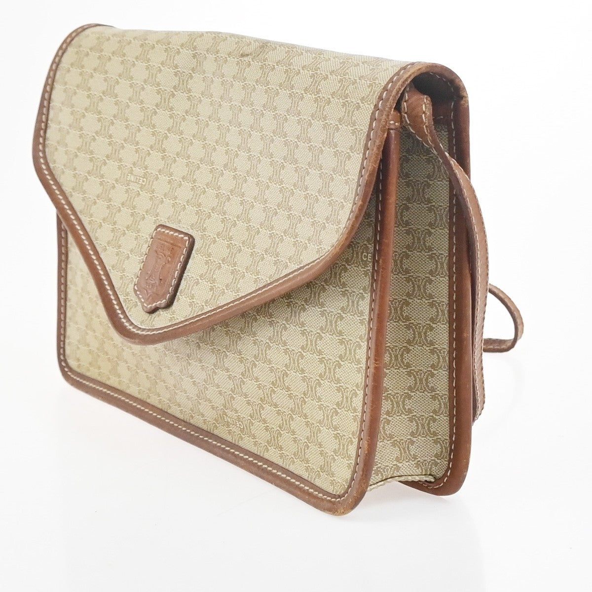 CELINE Logo Macadam Pattern Shoulder Bag PVC Leather Brown Italy 02KC764