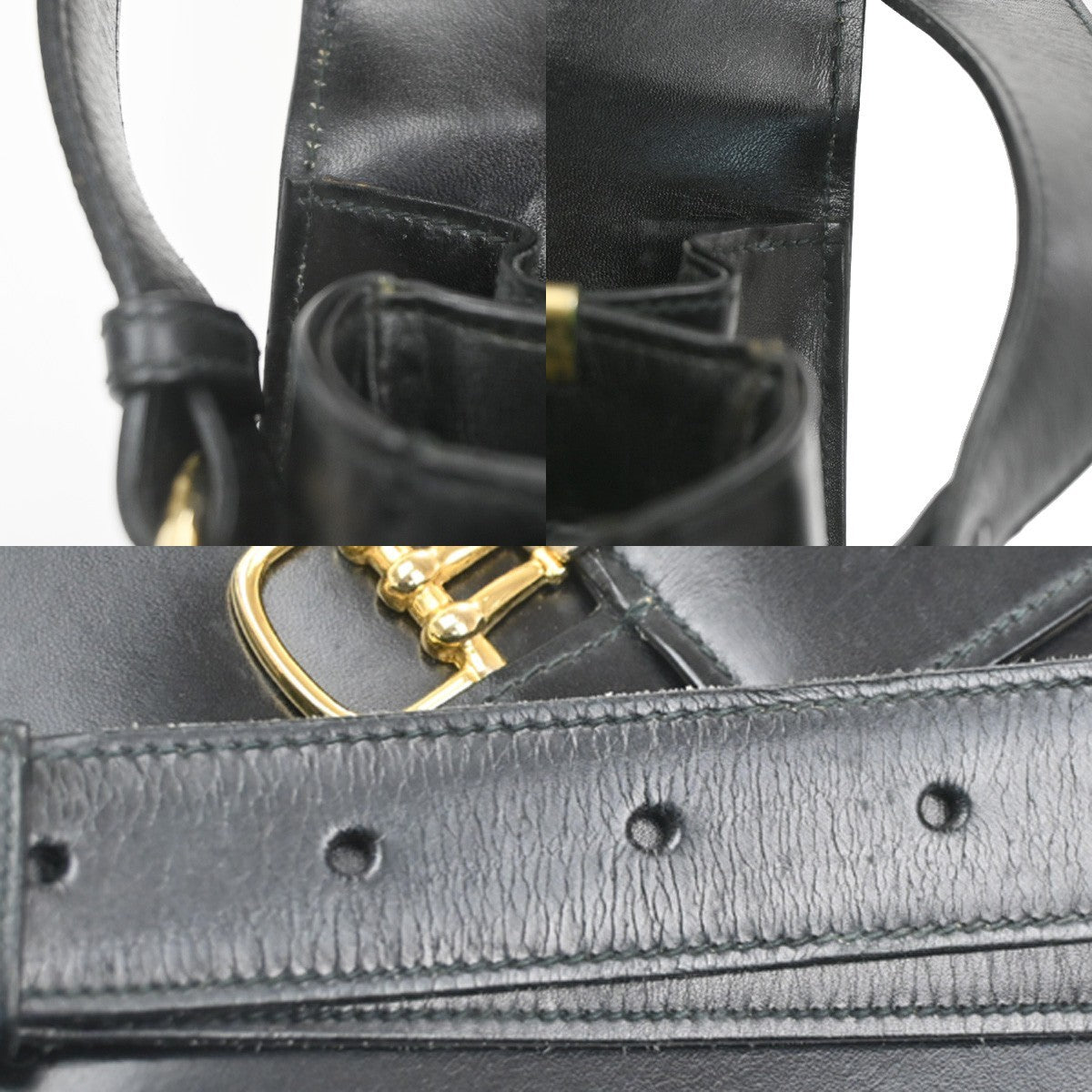 CELINE PARIS Logo Horse Carriage Shoulder Bag Leather Black Gold Italy 38CA739