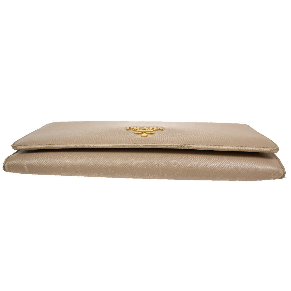 PRADA Logo Long Bi-Fold Wallet Saffiano Leather Beige Gold Italy 01TA298