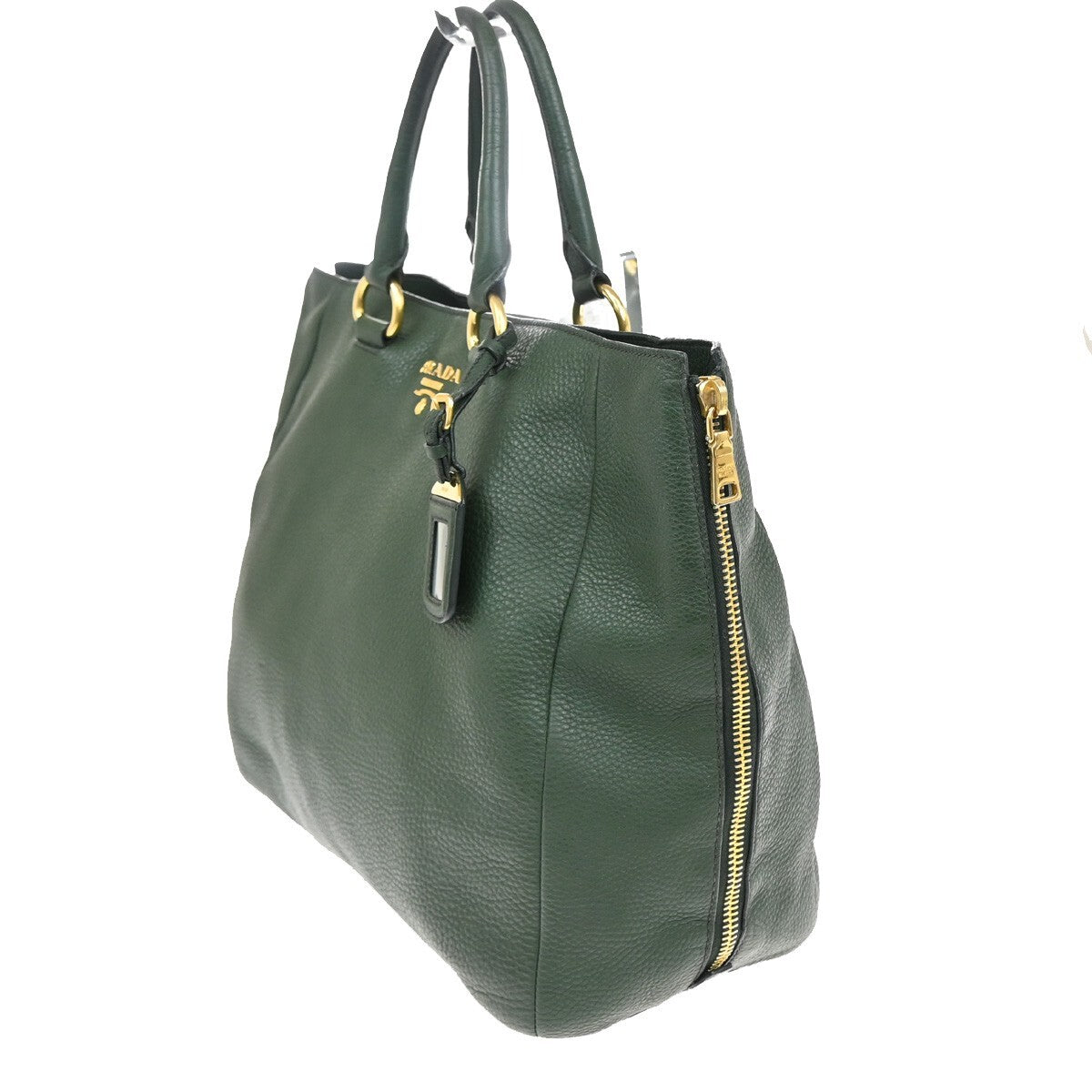 PRADA Logo Shoulder Hand Tote Bag Vitello Daino Leather Green GHW 12FB715