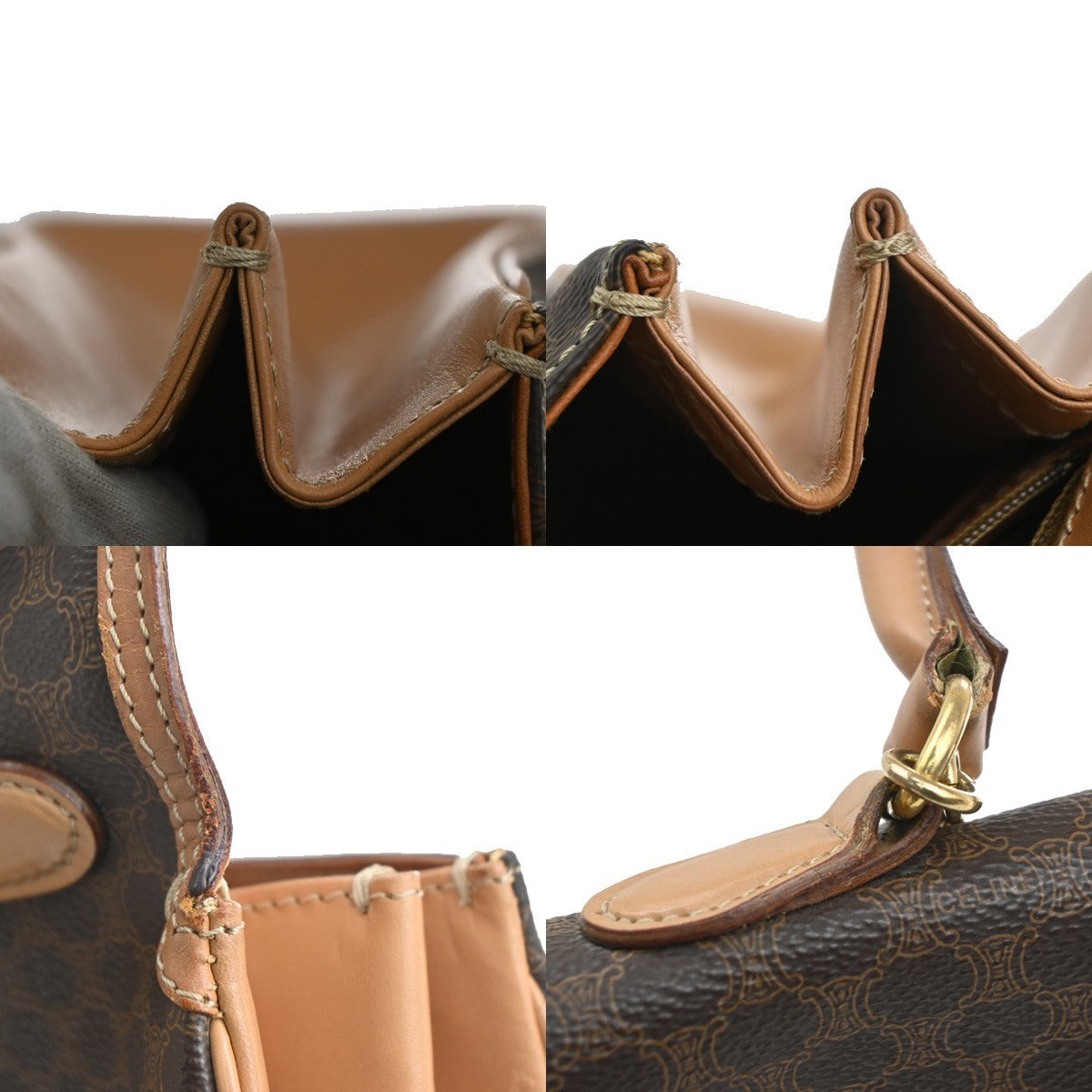 CELINE Logo Macadam Pattern Flap Hand Bag PVC Leather Brown GHW Italy 38MA206