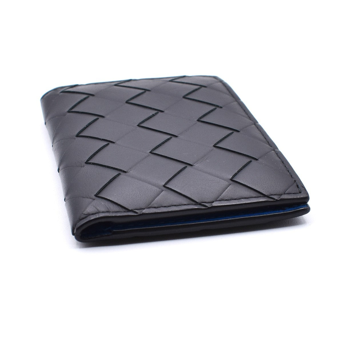 BOTTEGA VENETA Logo Intrecciato Bifold Card case Leather Black  Blue 62RL569