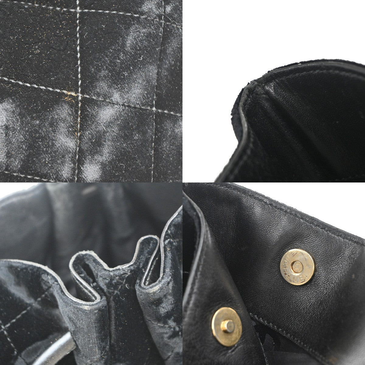 CHANEL CC Logo Circle Handle Matelasse Shoulder Bag Velour Leather Black 12RP022