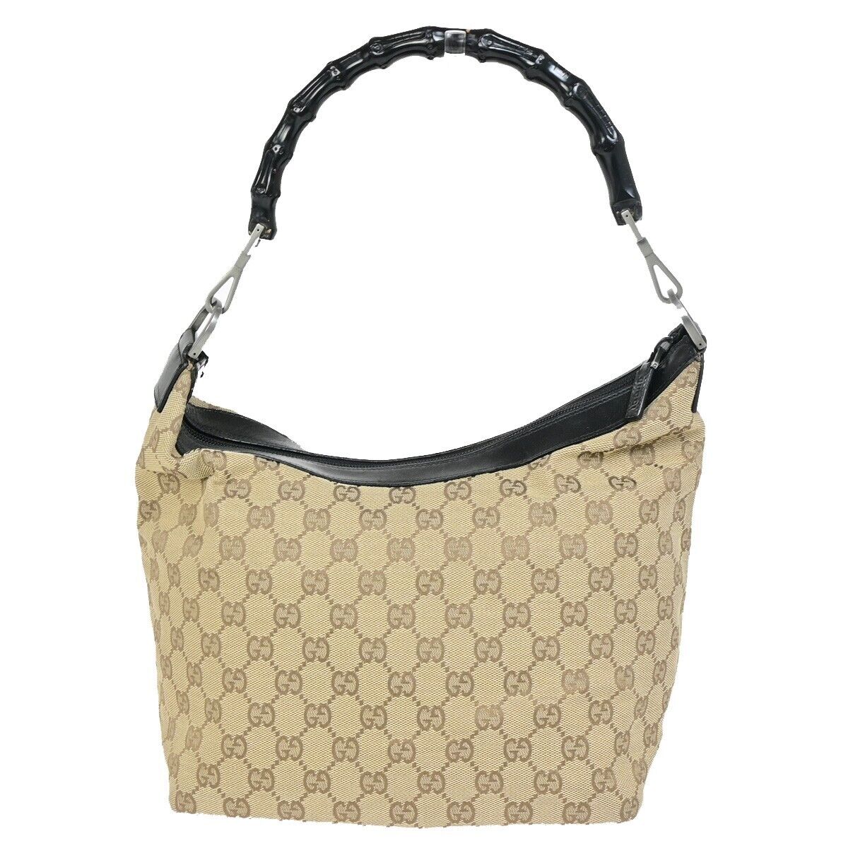GUCCI Logo Bamboo GG Pattern Shoulder Bag Canvas Leather Brown Black 62SH927
