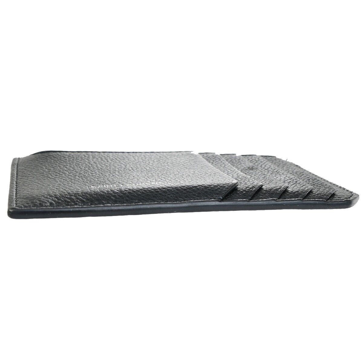 SAINT LAURENT Logo Coin Wallet Purse Leather Black Silver Made In Italy 62HB970