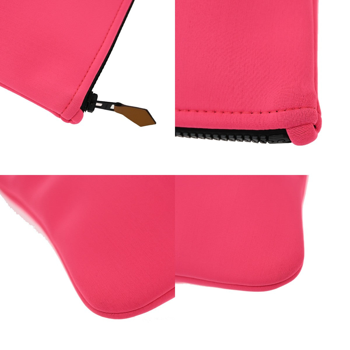 HERMES Logo Neobain GM Flat Pouch Polyamide Elastane Leather Pink 62KB569