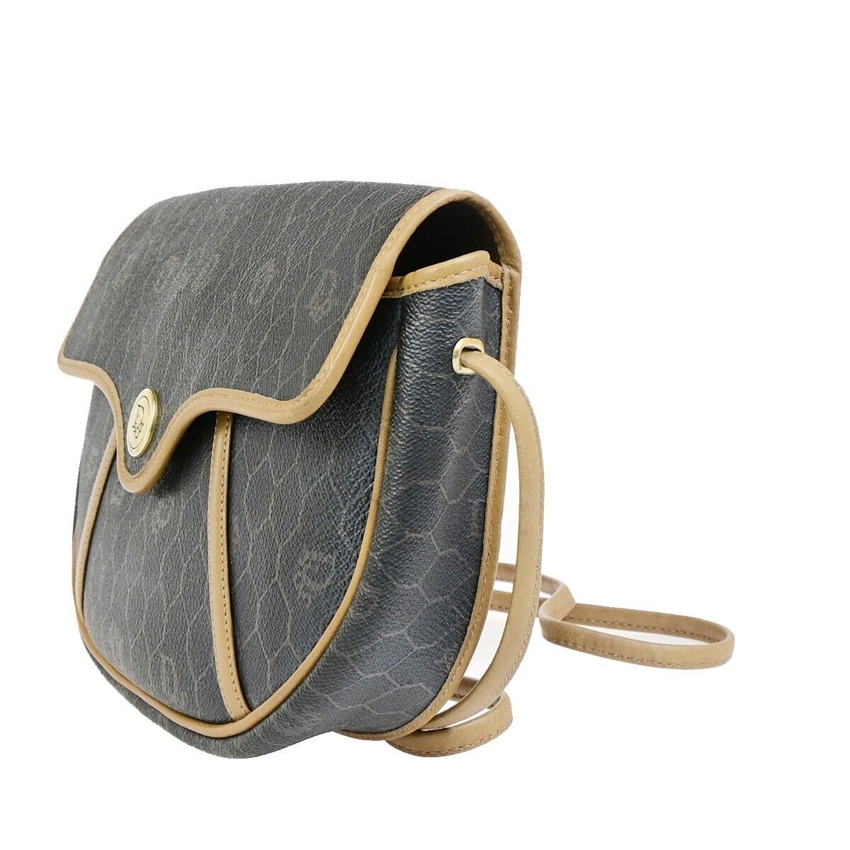 CHRISTIAN DIOR Logos Honeycomb Shoulder Bag PVC Leather Brown Gold 65EC892