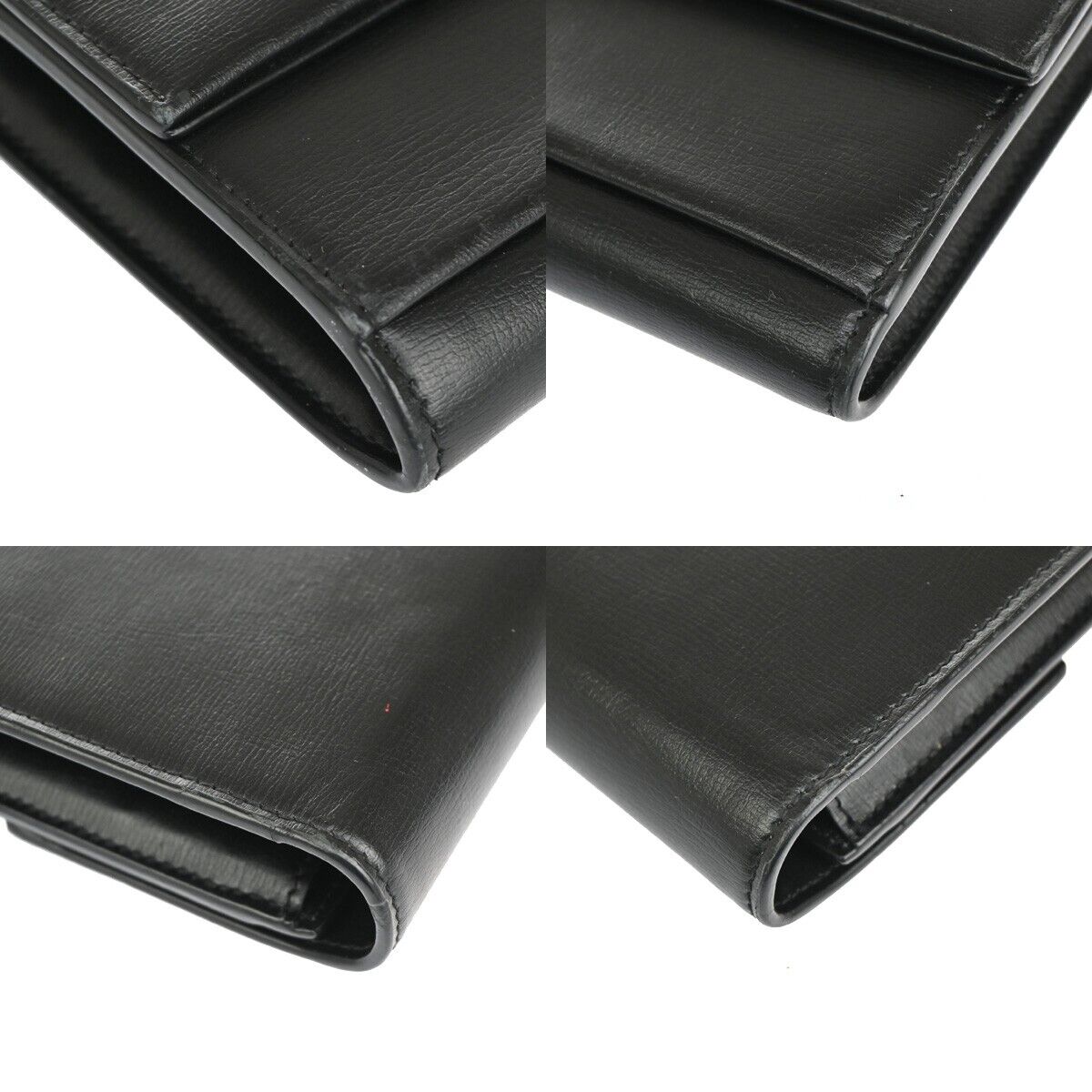 SAINT LAURENT Logo Long Bifold Wallet Purse Leather Black Gold Italy 68YD902