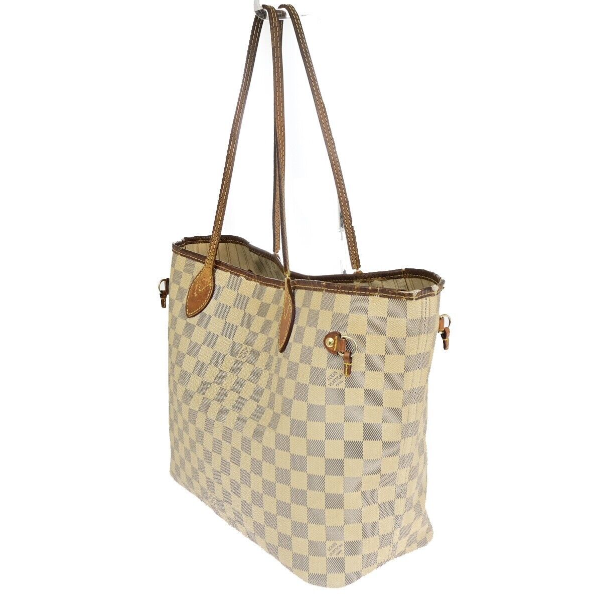 LOUIS VUITTON Neverfull MM Shoulder Tote Bag Damier Azur White N51107 37SJ157
