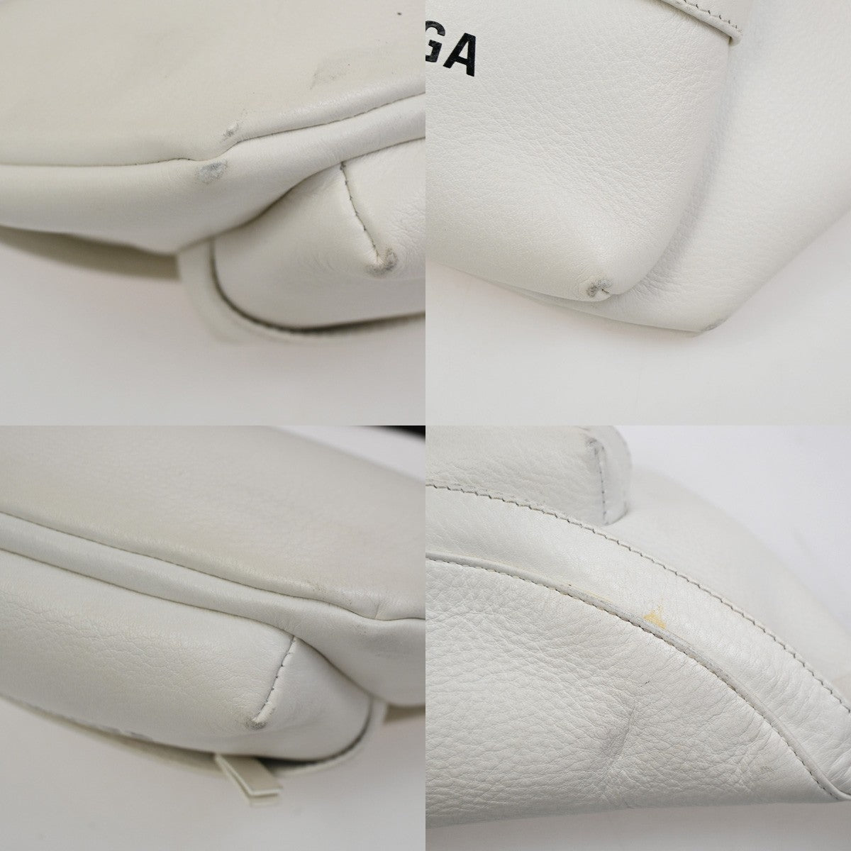 BALENCIAGA Logo Everyday Belt Body Bag Leather White Black SHW Italy 87KC637