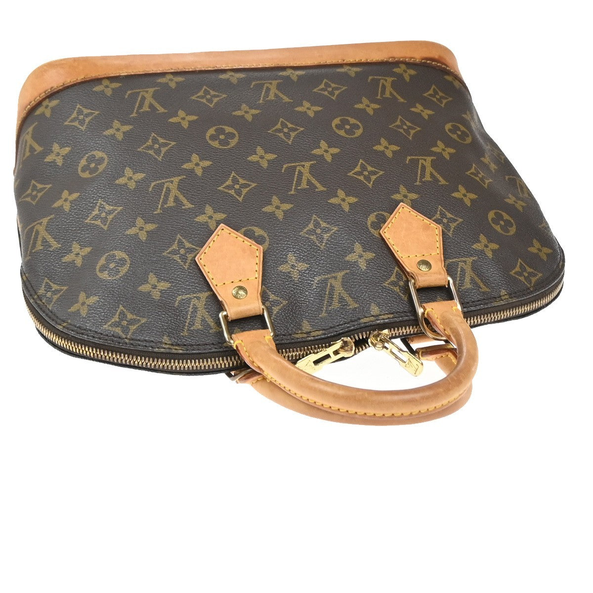 LOUIS VUITTON LV Logo Alma Hand Bag Monogram Leather Brown France M51130 82EG341