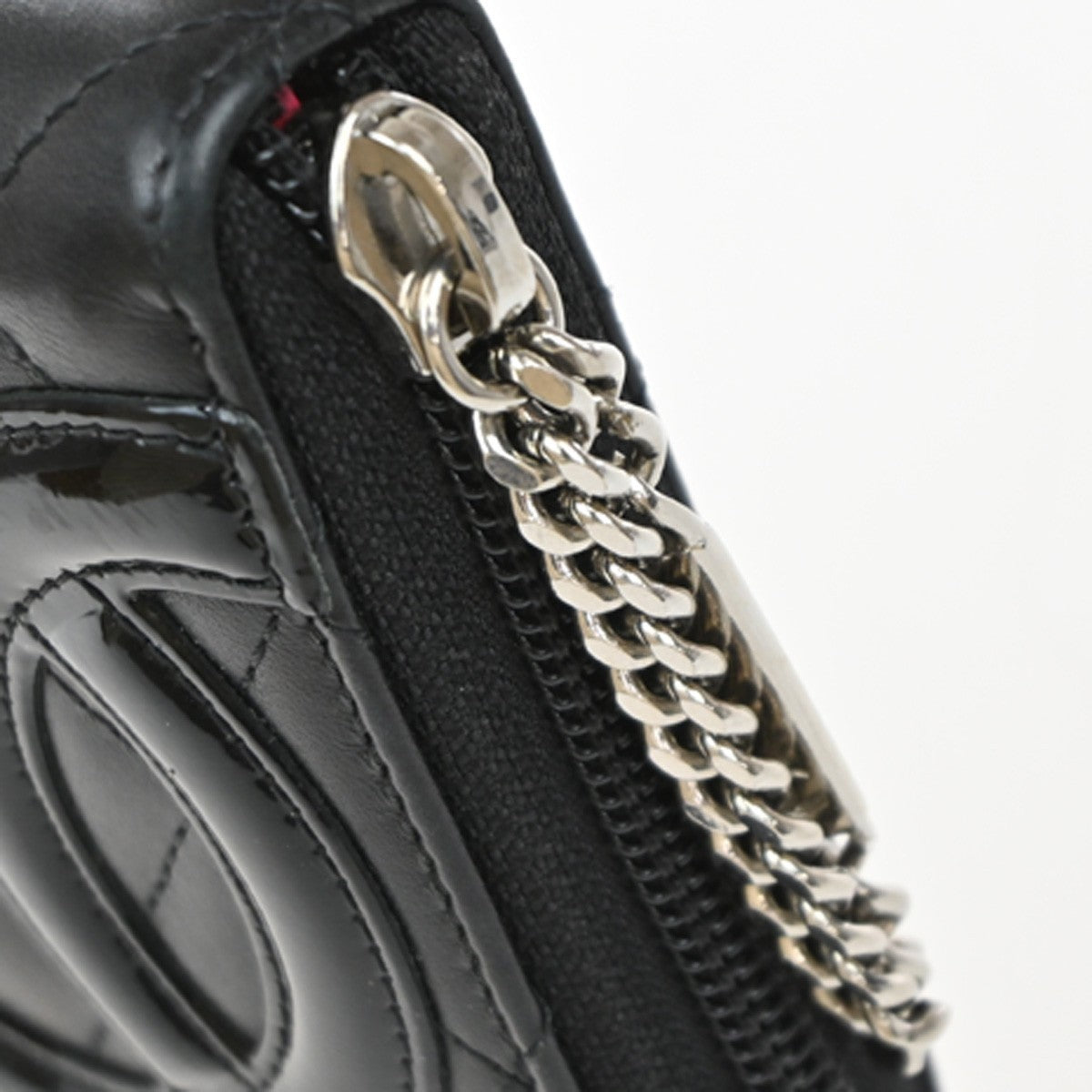CHANEL CC Cambon Long Zipper Bifold Wallet Patent Leather Black SHW 13RF962
