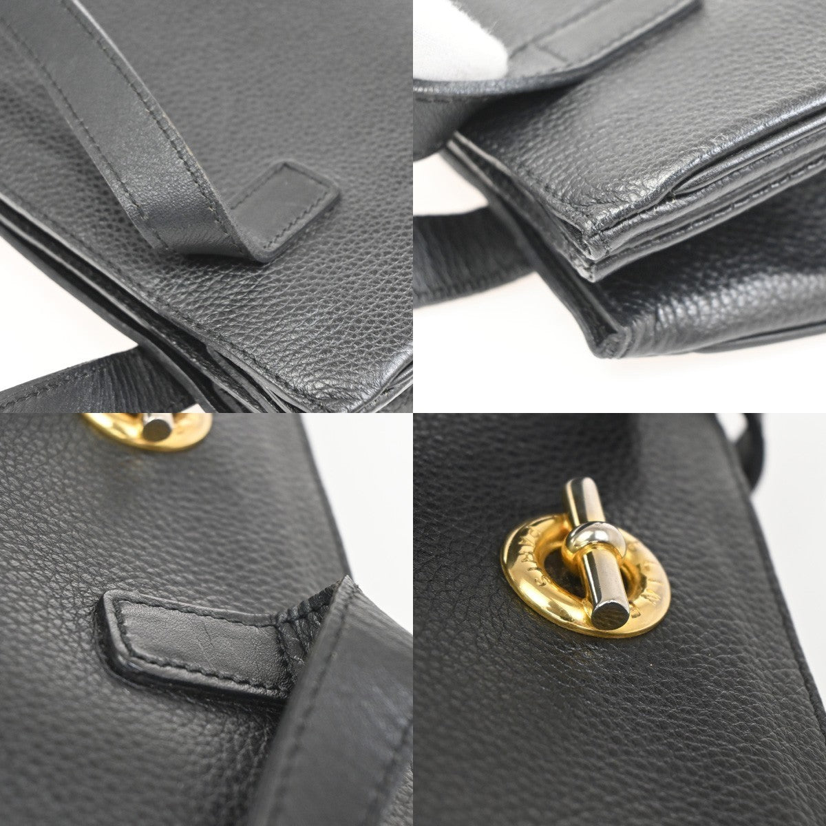 CELINE Logo Toggle Clasp Shoulder Bag Leather Black GHW France 04CA574