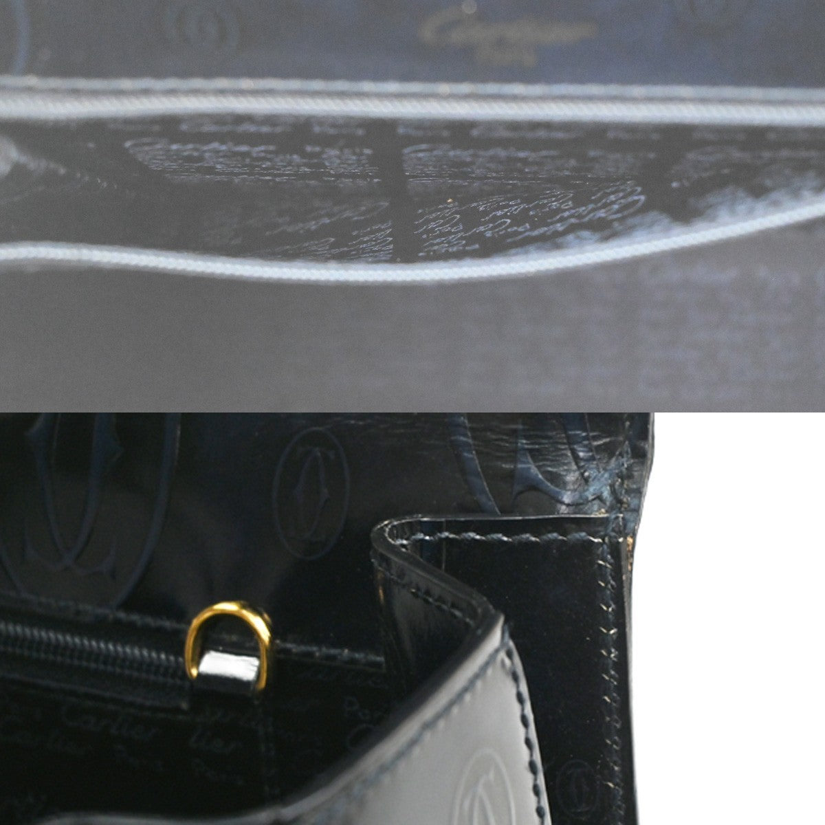 CARTIER Happy Birthday Handle Bag Patent Leather Top Navy Blue 89KC192