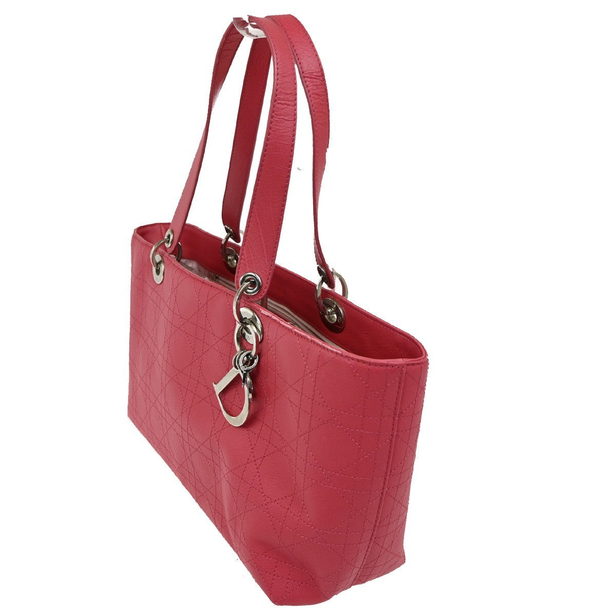 CHRISTIAN DIOR Lady Cannage Shoulder Tote Bag Leather Pink SHW 75TA300